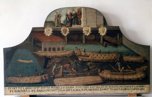 Skibsbygning: både bygget i 1517 og renoveret i 1753. af Italian School