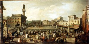 Vis på Signoria-pladsen i Firenze. Olie på lærred af Italian School
