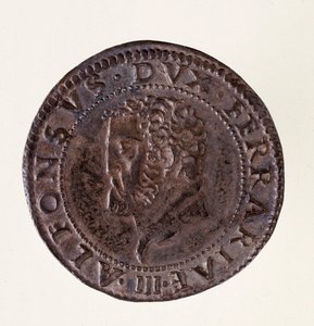 Sølvmønt (stort hoved) fra Ferrara (Ferrara): hertug Alfonso II d