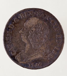 Silver Italian Coin (Half ECU) fra Sardinia Kingdom: Reign of Carlo Emanuele III di Savoia (1701-1773) (Charles Emmanuel III fra Sardinien). 1756. Diam. 3,7 cm Napoli, Museum Archeologico af Italian School