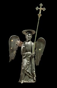 St. Gabriel Ærkeengel holder et processionskors, bronzestatue fra det 12. århundrede, kors af 1369 af Italian School
