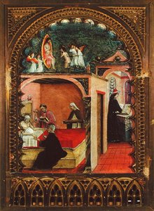 St. Hieronymus i sin celle og drømmen om Skt. Hieronymus, ca. 1450 (olie på panel) af Italian School