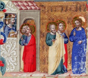 Johannes fængslede og sendte to disciple til Kristus af Italian School