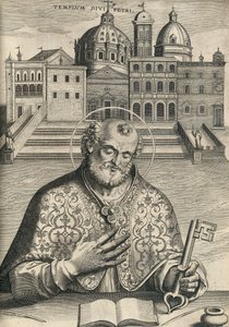 St Peter foran St Peters Basilica fra Septem Urbis Primariae Church, pub. 1599 af Italian School