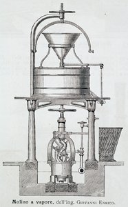 Dampmølle designet af Giovanni Enrico (1851-1909), gravering af Italien af Italian School