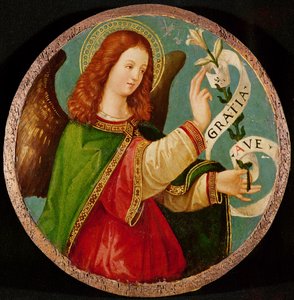 Bebudelsens engel (olie på panel) af Italian School