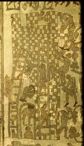 Konstruktionen af Babelstårnet, 1166 (mosaik) af Italian School