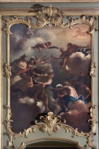 The Council of the Gods: Zeus på Olympus omgiver guddommelige. Maleri af den italienske skole (1700-tallet) af Italian School