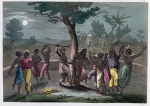 The Dance of the Mumbo-Jumbo, ifølge Mungo Parks rejser, fra A History of Costume af J. Ferrario, udgivet i Milano ca. 1820 af Italian School