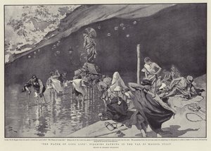 "Det lange livs vand", pilgrimme bader i Val di Maggio, Italien (litografi) af Italian School