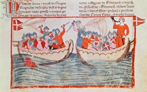 Slaget ved Meloria, miniature fra New Chronicles af Giovanni Villani, Italien 14. århundrede. af Italian School