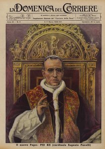 Den nye pave, Pius XII (kardinal Eugenio Pacelli) (farvelitografi) af Italian School
