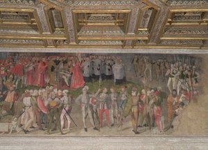 Loyalitetseden til den første kaptajn Luigi Gonzaga i 1328 (fresco) af Italian School