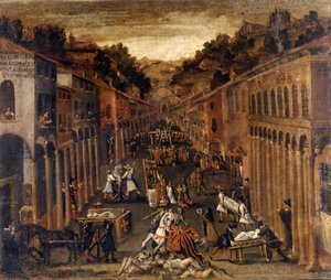 Pesten i 1630 i Bologna. maling.Ejendom af en bank i Bologna af Italian School