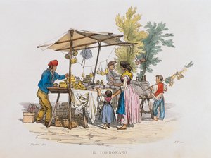 The torronaro (nougat-sælger) (gravering) af Italian School