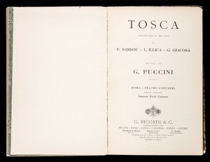 Titelside, Libretto della Tosca, af Giacomo Puccini, Ricordi Edition, Italien af Italian School