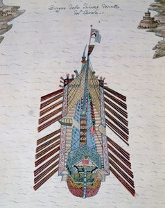 Trireme (skib med tre banker af årer), fra Om maritime milits afhandling, af Cristoforo Canal (1510-1562), Italien af Italian School