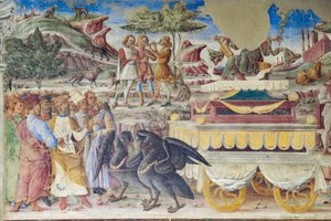 Triumf of Mercury, Månedens Hall, Northern Wall: "Juni", ca. 1468-70 (fresco) af Italian School