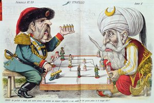 Tyrkiet og Rusland spiller et spil strategi, fra Le Perroquet, 1877 af Italian School