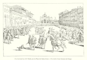 En karrusel i det 16. århundrede, på Plaza de Santa Croce, faksimile af en indgravering fra tiden (gravering) af Italian School