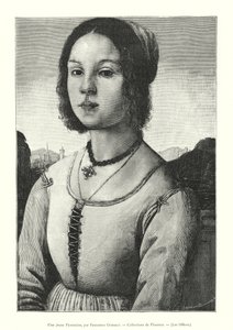 En ung florentiner, af Francesco Granacci, Firenzes samlinger, Uffizierne (gravering) af Italian School
