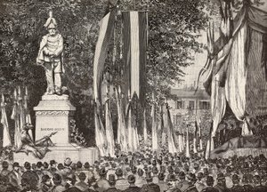 Afsløring af monumentet til general Giacomo Medici, Milano, Italien, gravering fra tegning af Edoardo Ximenes fra fotografiet Rossi, fra L