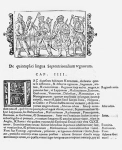 Forskellige sprog, illustration fra History of the Northern Nations af Olaus Magnus (1490-1558), udgivet i Rom, 1555 af Italian School