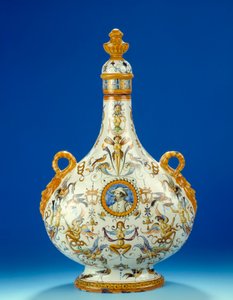 Vase i form af en græskar i majolica (majolika) fremstillet på fajancefabrikkerne i Fontana i Urbino i Italien 1570-1580 Paris, Musee du Petro Palais af Italian School