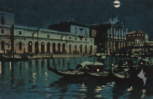 Venedig, den store kanal (farvelitografi) af Italian School