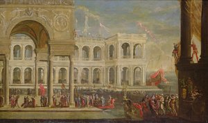 Udsigt over paladset og dronning Joanna I af Napoli af Italian School