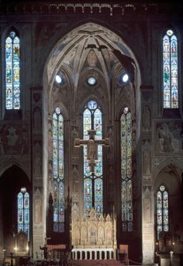 Udsigt over cappella maggiore af kirken Santa Croce, med fresco, tidligt 14. århundrede af Italian School