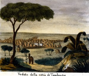 Udsigt over byen Timbuktu i Mali i det 19. århundrede. af Italian School