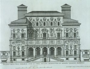 Udsigt over facaden af Villa Borghese, Rom af Italian School