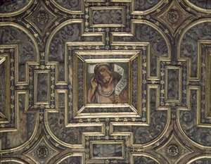 Udsigt over panelloftet med malede paneler af Pier Maria Pennacchi (1464-1514/15) (træ) af Italian School