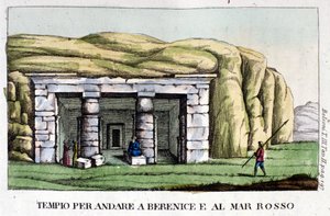 Udsigt over templet, der ligger på vej til Berenice i dag Benghazi og til Det Røde Hav. Forfatteren, Giovanni Battista (Gianbattista) Belzoni (1778-1823), er en italiensk opdagelsesrejsende og arkæolog, som har gjort vigtige arkæologiske opdagelser i Egypt af Italian School