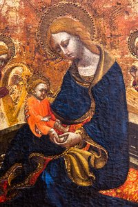 Ydmyghedens jomfru mellem to musikalske engle af Italian School