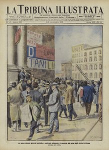 Vælgere på vej til stemmeurnerne ved det italienske parlamentsvalg i Rom (farvelitografi) af Italian School