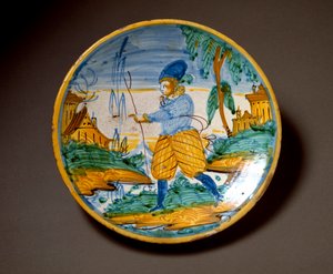 Ung mand af adelen. Keramisk plade produceret i Viterbo, Italien. Slutningen af det 16. århundrede Firenze, Museo Nazionale del Bargello af Italian School
