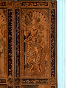 Detalje af en af dørene ved Sala degli Angelo, Palazzo Ducale, Urbino (træ)