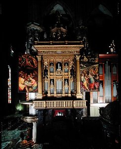 Udsigt over orglet, (1559-1602) lavet af Giuseppe Meda (fl.1551 d.1599) Ambrogio Giovanni Figino (1548-1608) og Camillo Procaccini (1555-1629)