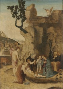 Tilbedelse af hyrderne, ca. 1500 (olie på træ) af Italian School