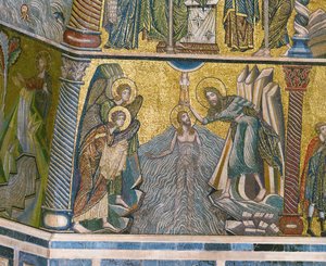 Sankt Johannes døber Jesus i Jordanfloden (mosaik) af Italian school