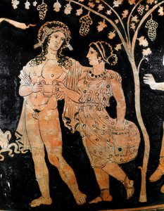 Detalje af en vase fra Ruvo i Puglia (Puglia) forestiller et par unge ægtepar. De holder en kop vin i hænderne. 4. århundrede f.Kr. Museo Archeologico Nazionale Napoli af Italic