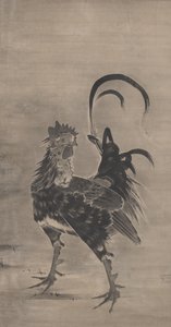 Haner, høne og kyllinger, venstre af et par, 1795 af Ito Jakuchu