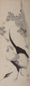 Rooster and Grapevine, Hanging Scroll, Edo Period (blæk på papir) af Ito attr. to Jakuchu