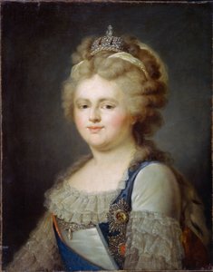Portræt af kejserinde Marie Fiodorovna (nee Sophie Dorothee de Württemberg Montbeliard) (1759-1828)(Portræt af kejserinde Maria Feodorovna). Maleri af Ivan Afanasievich Pustynin (1769- efter 1812), olie på lærred, efter 1796. Russisk kunst af Ivan Afanasievich Pustynin