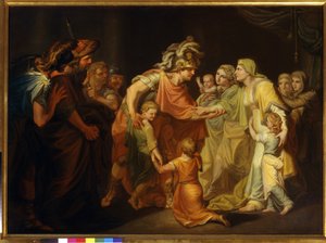 Den russiske prins Svyatoslav I (ca. 945-972) finder sin familie i kyiv efter felttoget ved Donau i 967. Maleri af Ivan Akimovich Akimov (1754-1814) af Ivan Akimovich Akimov