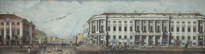 Politibroen med Stroganov-paladset. Fra panoramaet af Nevsky Prospekt, 1830 af Ivan Alexeyevich Ivanov