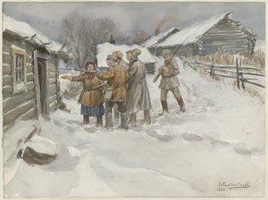 Før ransagning og beslaglæggelse fra serien af akvareller, russisk revolution, 1920 af Ivan Alexeyevich Vladimirov