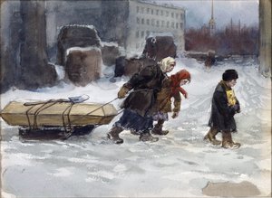 Begravelse af en arbejder, der ikke var kommunist, af Vladimirov, Ivan Alexeyevich (1869-1947). Akvarel, Gouache på papir af Ivan Alexeyevich Vladimirov